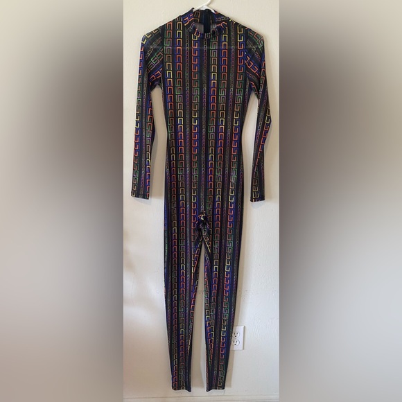KimCine Curve NWOT Women Sheer Colorful Long Sleeves SizeSmall Back-Zip Jumpsuit - Picture 2 of 15